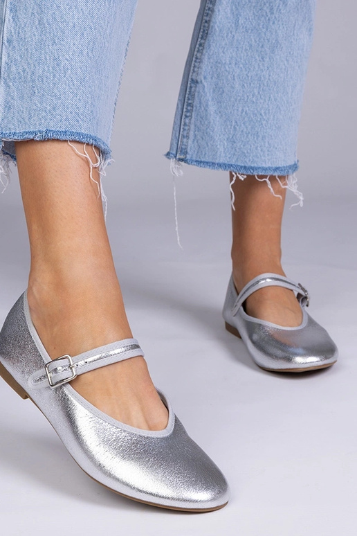 Ballerines argentées pour femmes avec...