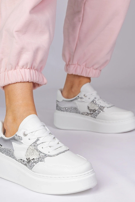 Baskets blanches avec paillettes et...