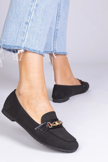 Mocassins noirs en suède synthétique avec décoration dorée, "Daliana" 2