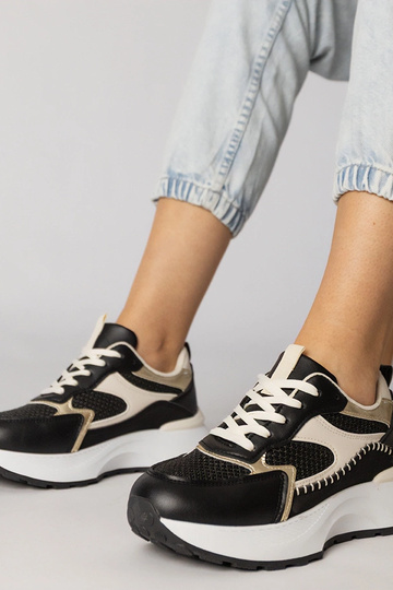 Baskets de sport noires avec insert en tressé, « Berlisa »