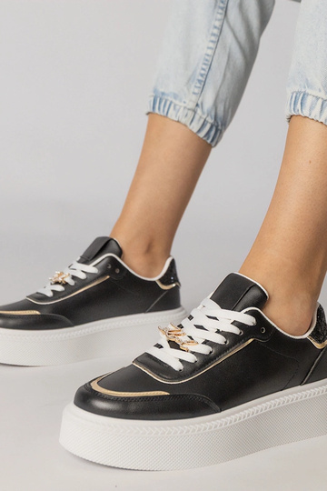 Baskets de sport noires avec paillettes et pierres de zircon, « Felura »
