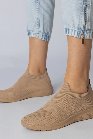 Baskets de sport couleur sable avec tige type chaussette, « Kreta »