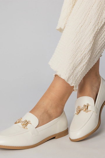 Mocassins blancs avec pierres de zircon, « Kalinta » 2