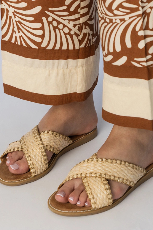 Chaussons tressés sable pour femmes,...