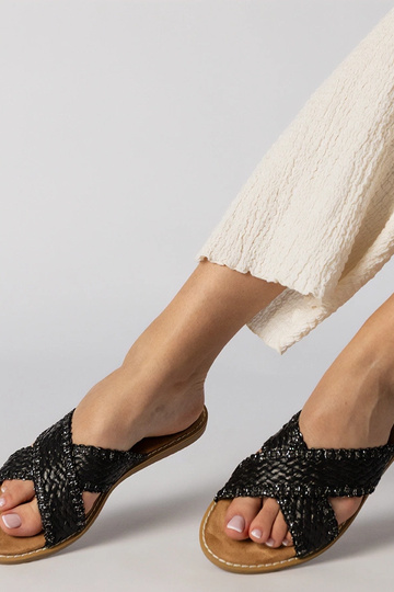 Chaussons tressés noirs pour femmes, « Ellinara »