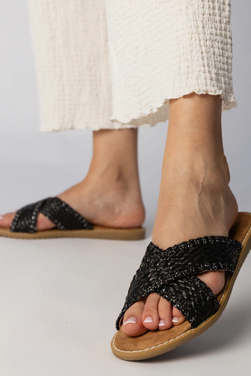 Chaussons tressés noirs pour femmes, « Ellinara » 2