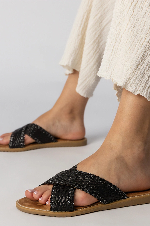 Chaussons tressés noirs pour femmes,...