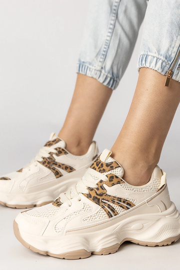 Baskets de sport sable pour femmes avec insert panthère, « Sandra »
