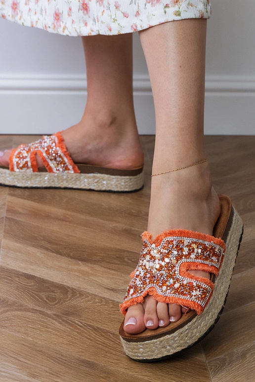 Chaussons espadrilles orange avec...