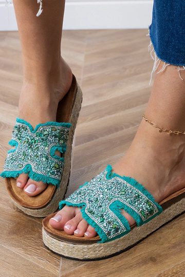 Espadrilles vertes avec zircons et pierres Najros 2