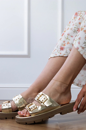 Chaussons plats dorés avec... 2