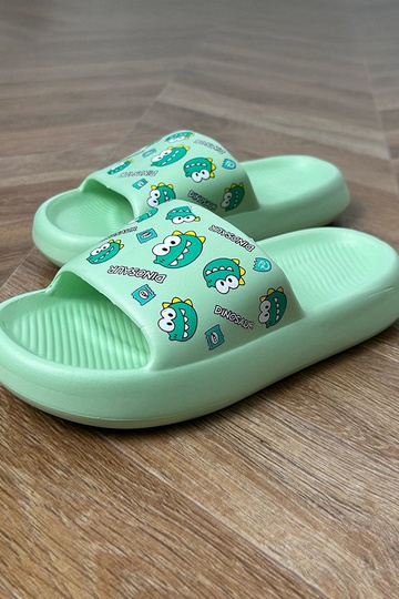 Claquettes vertes pour enfants avec imprimés Dinos 2