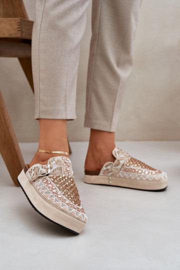 Décoré Chaussons avec une plateforme beige Terfitra 2