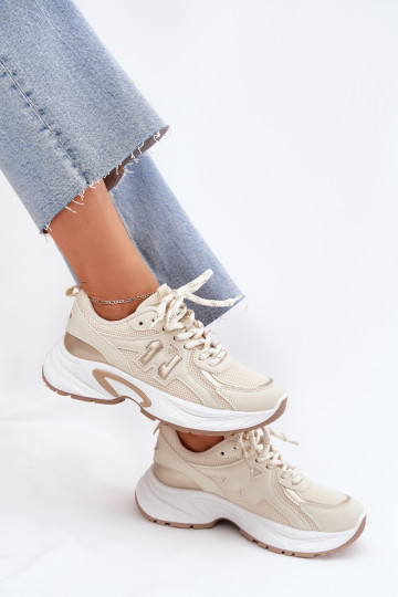 Chaussures modèle baskets Féminin avec des semelles massives à la mode beige Davira