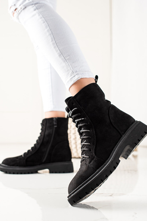 bottes noires à lacets pour femme