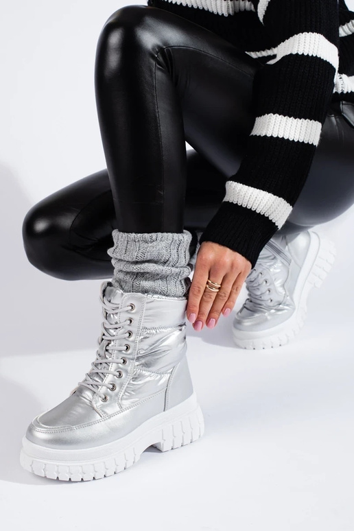 bottes de neige femme argentées à lacets bottes de neige femme argentées à lacets