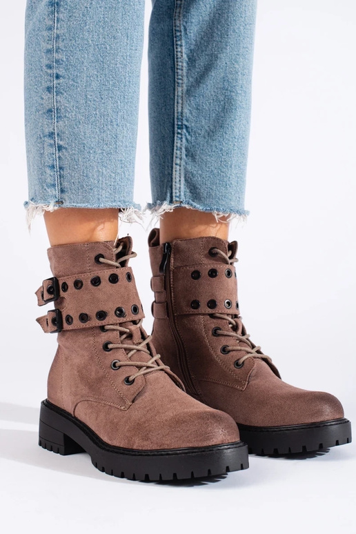 bottines femme à lacets beige foncé...