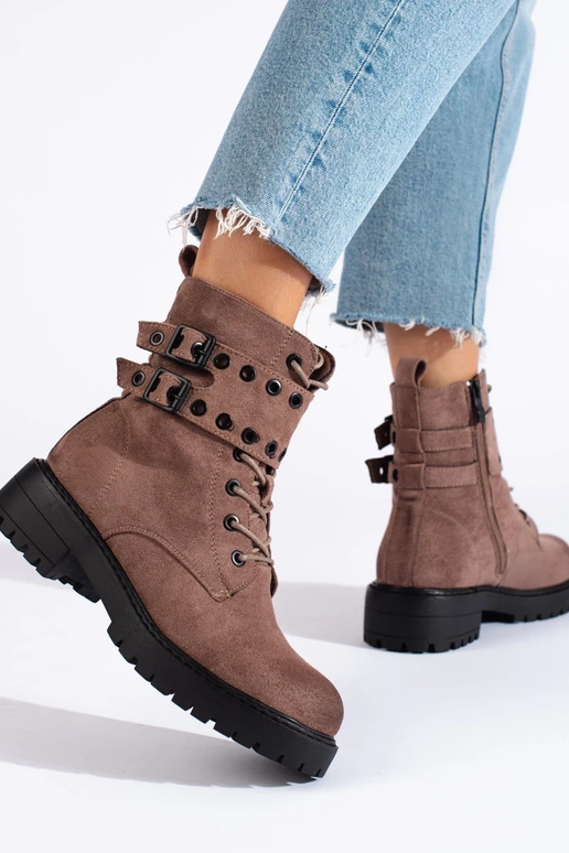 bottines femme à lacets beige foncé...