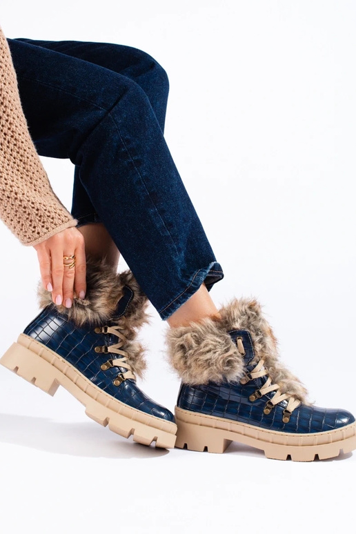 bottes pour femmes avec fourrure bleu