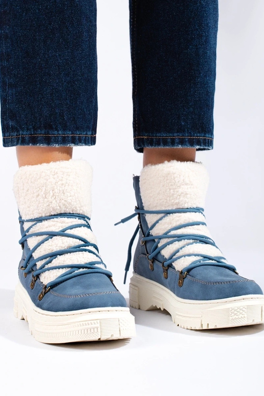 bottes de neige femme bleu avec peau...