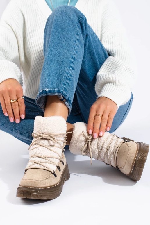 Bottes de neige femme beiges avec...