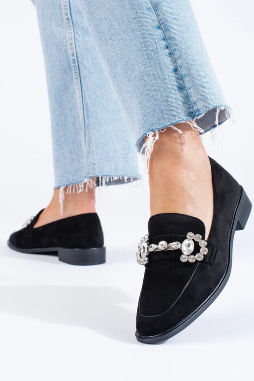 Mocassins en daim noir à boucles... Mocassins en daim noir à boucles...