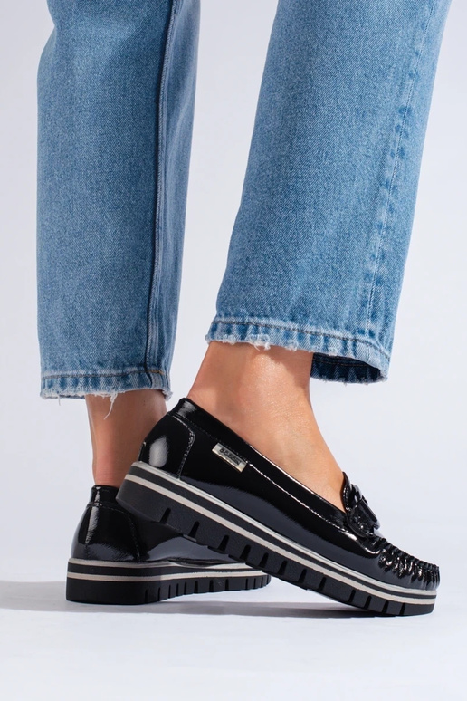 Mocassins noirs à plateforme effet verni Mocassins noirs à plateforme effet verni