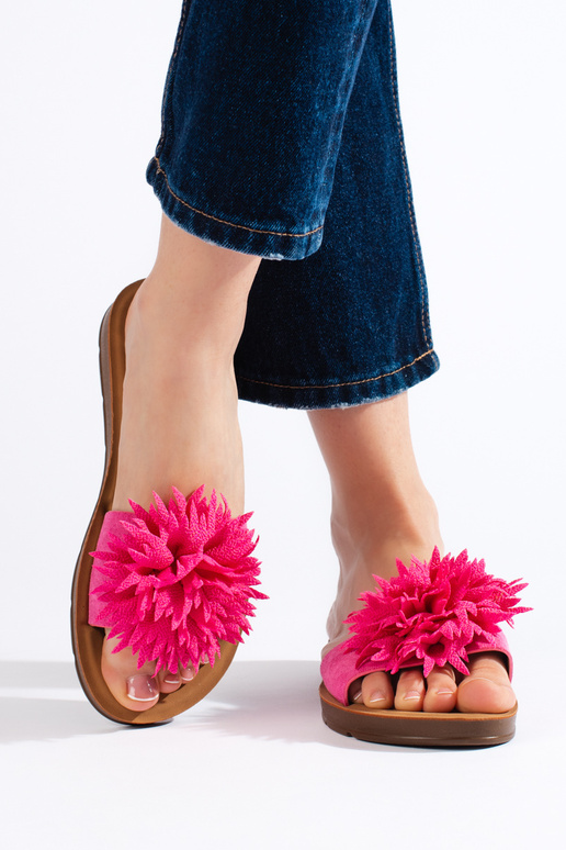 Chaussons femme fuchsia avec fleur