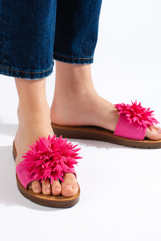 Chaussons femme fuchsia avec fleur