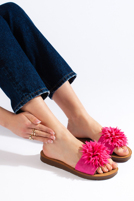 Chaussons femme fuchsia avec fleur