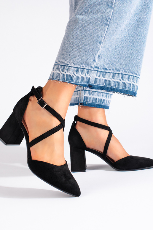 talons hauts noirs en daim par Sergio...