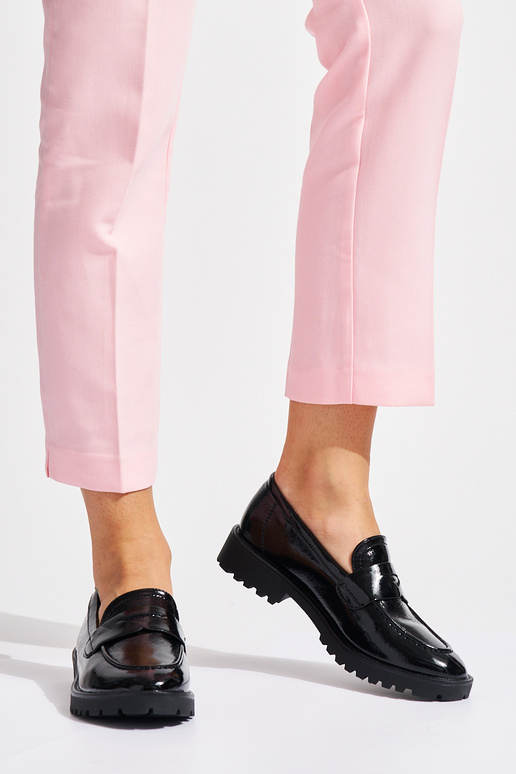 mocassins effet laqué de couleur noire