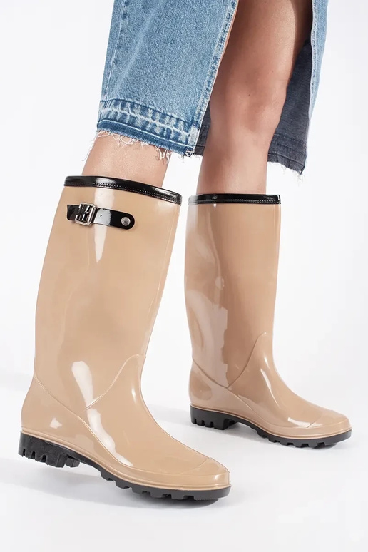 Bottes en caoutchouc verni beige