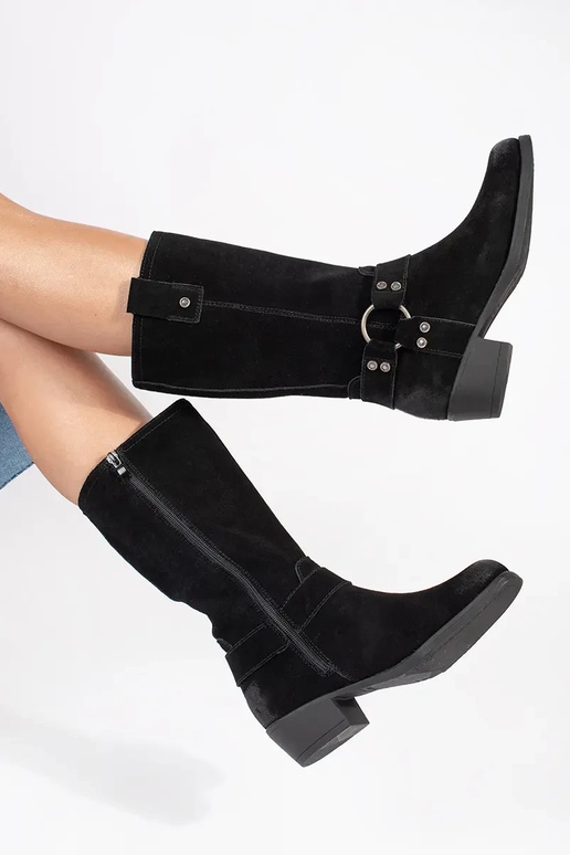 Bottes de cow-boy en cuir noir avec...