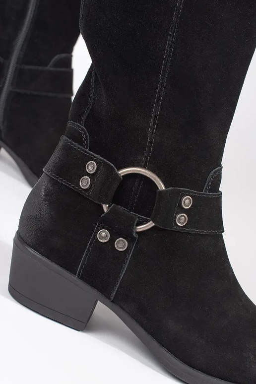 Bottes de cow-boy en cuir noir avec...