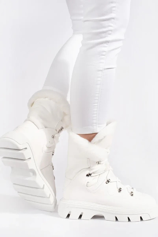 couleur blanche lacé Bottes de neige...