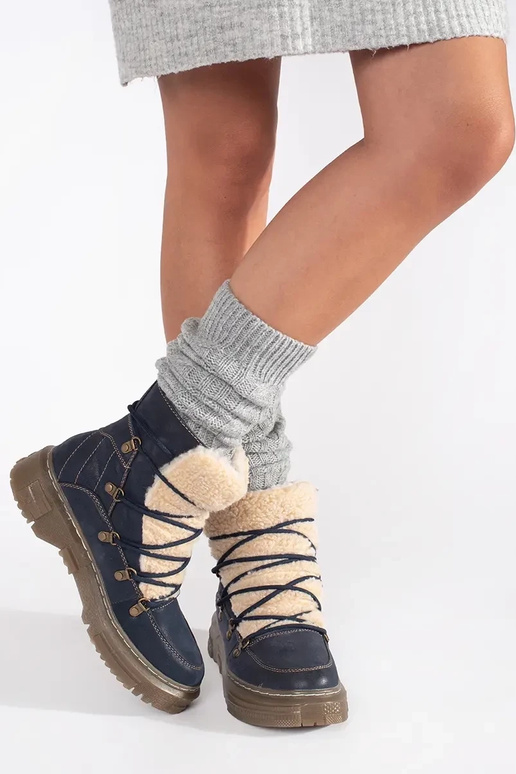 Bottines isolées bleu foncé lacées... Bottines isolées bleu foncé lacées...