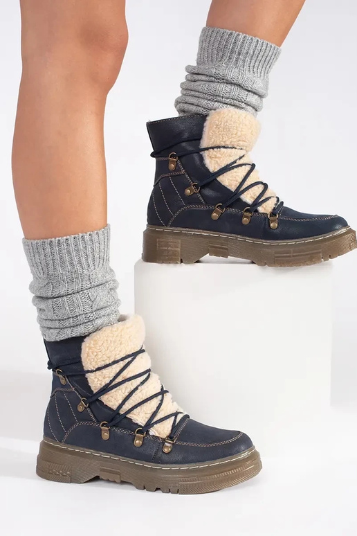 Bottines isolées bleu foncé lacées... Bottines isolées bleu foncé lacées...