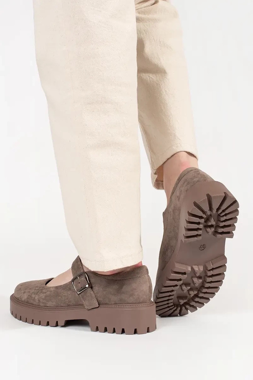 Mocassins en daim beige avec plateforme