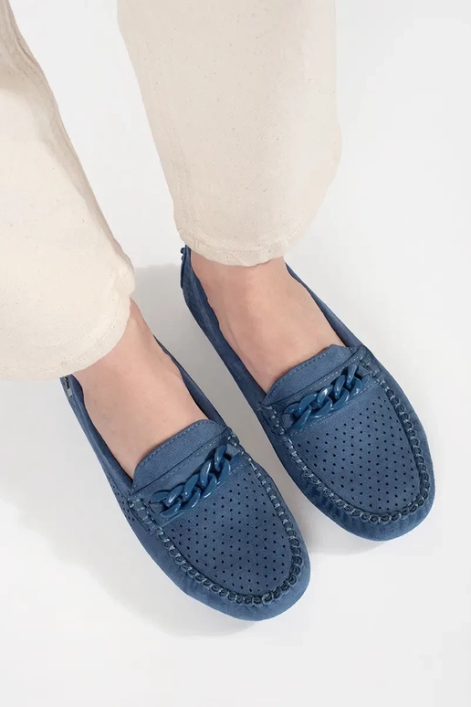 Mocassins ajourés bleus en daim pour...
