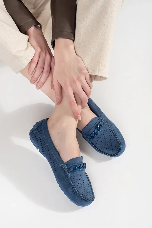 Mocassins ajourés bleus en daim pour...