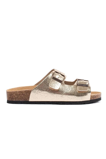 Sandales plates couleur or