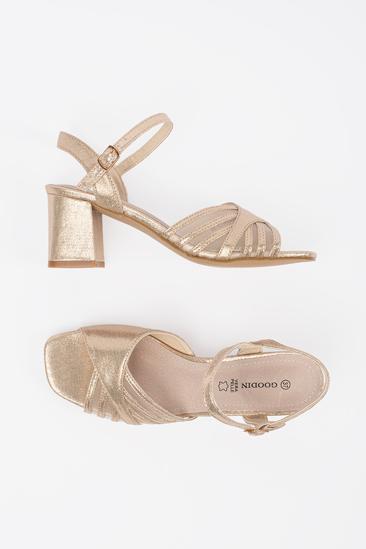 Sandales dorées brillantes à talon Sandales dorées brillantes à talon