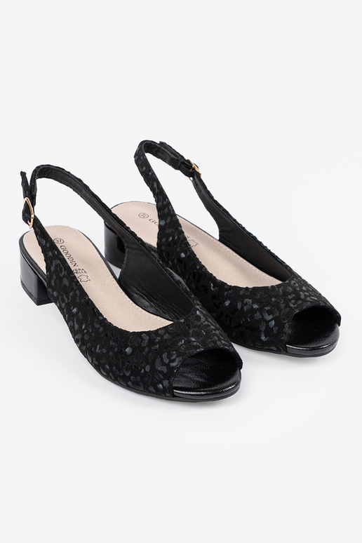 Sandales noires à petit talon motif...