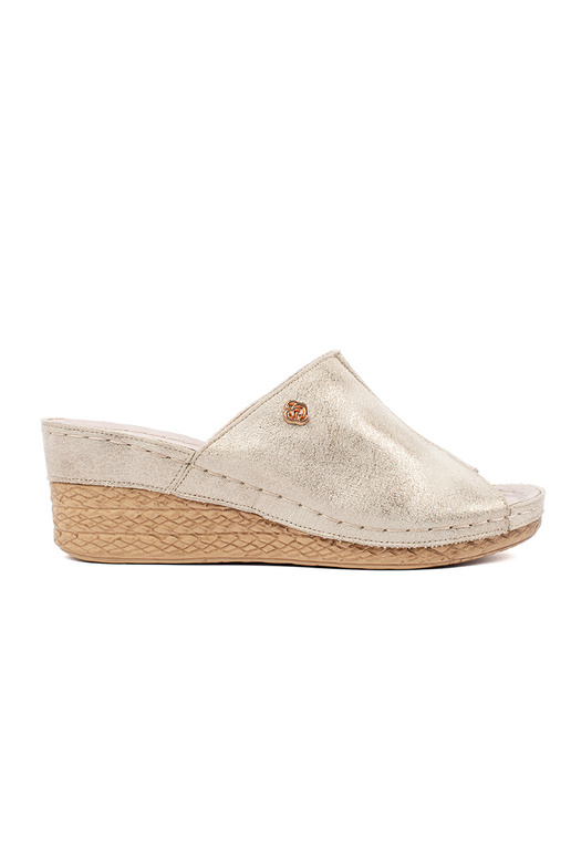 Šlepettes dorées à talon compensé...