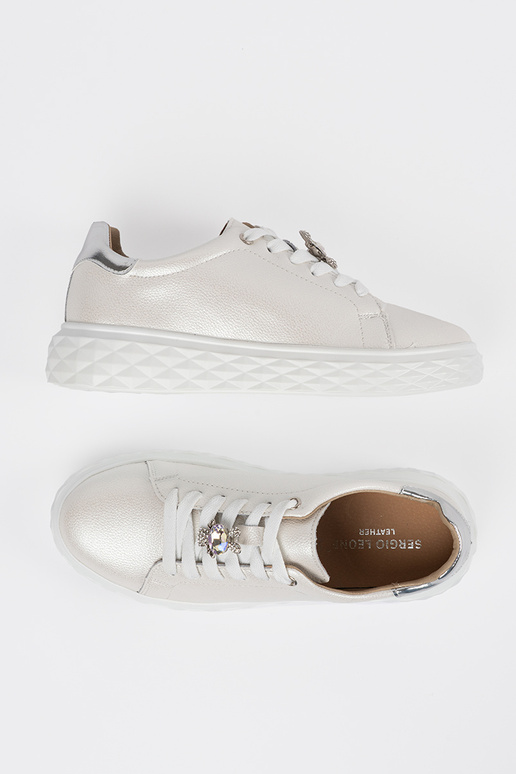 Baskets en cuir blanc-argent Sergio... Baskets en cuir blanc-argent Sergio...