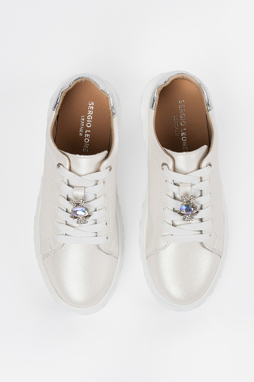 Baskets en cuir blanc-argent Sergio... Baskets en cuir blanc-argent Sergio...