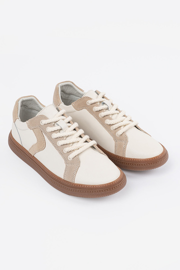 Baskets en cuir blanc-sable... 2
