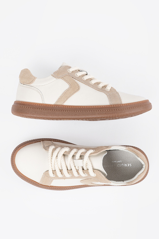 Baskets en cuir blanc-sable Sergio... Baskets en cuir blanc-sable Sergio...