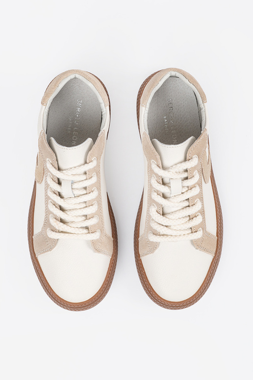 Baskets en cuir blanc-sable Sergio... Baskets en cuir blanc-sable Sergio...